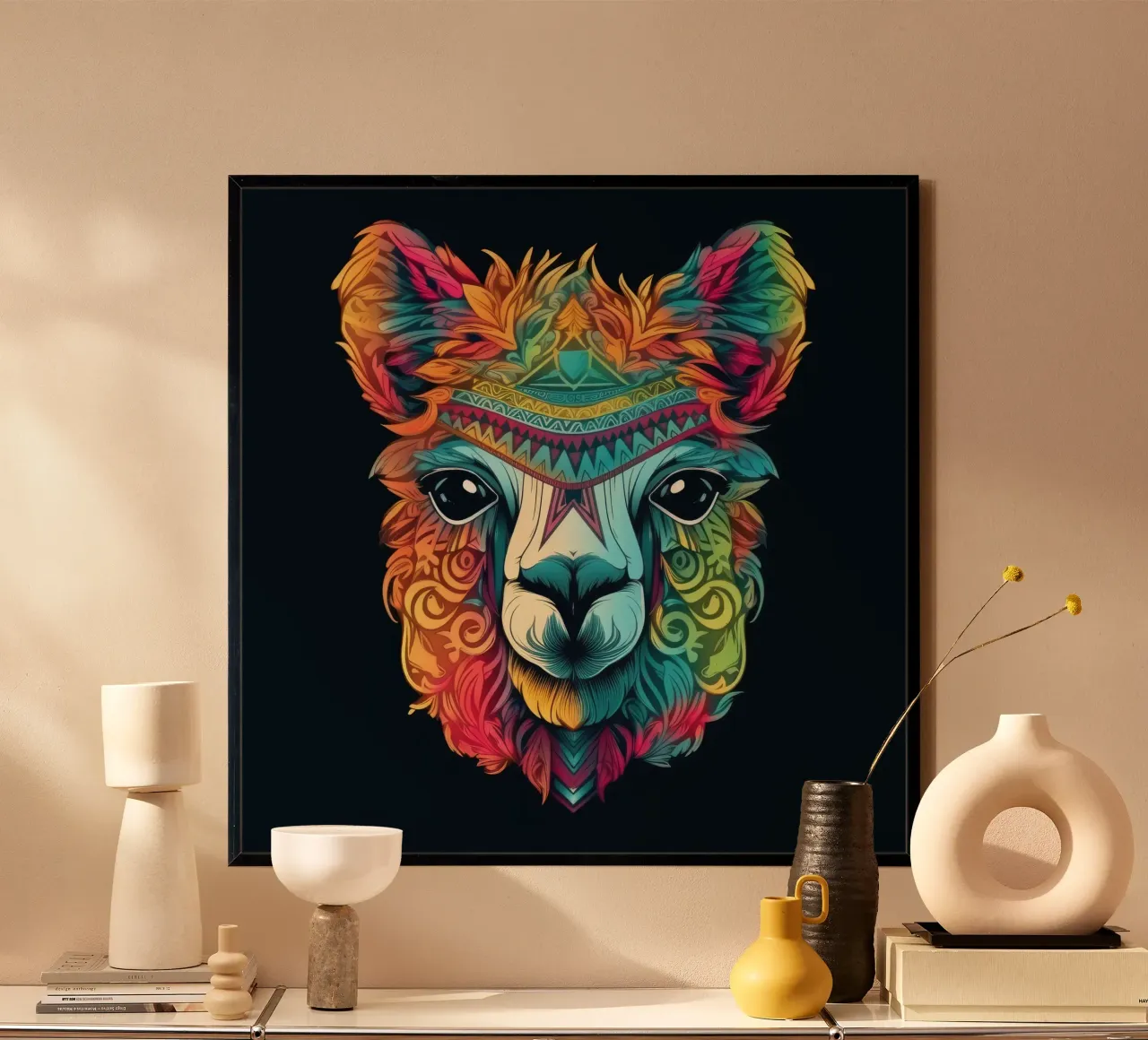 Tatoo Alpaca poster con telaio in alluminio da Animal Portraits