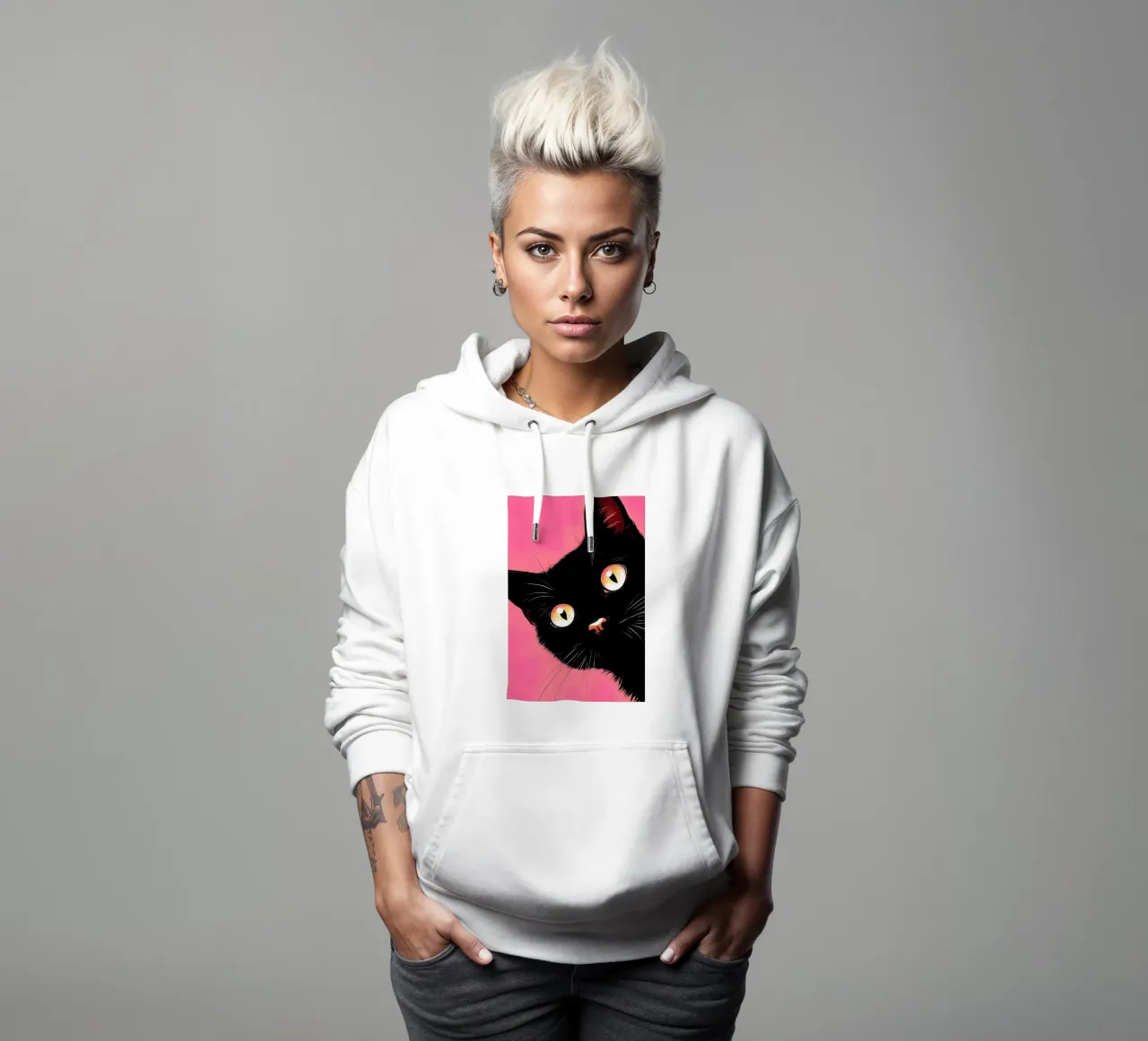 gatto curioso felpa con cappuccio da ARTVI-SHOP
