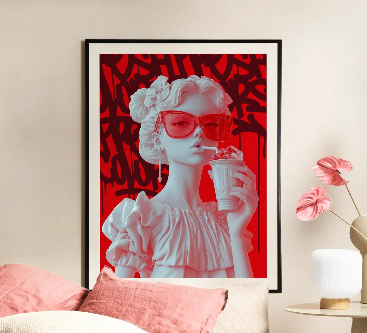 Cherry sips poster con telaio in legno da Dikhotomy