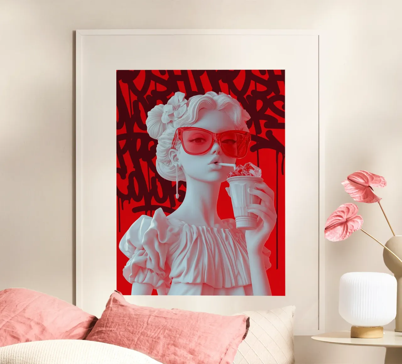 Cherry sips poster con telaio in legno da Dikhotomy
