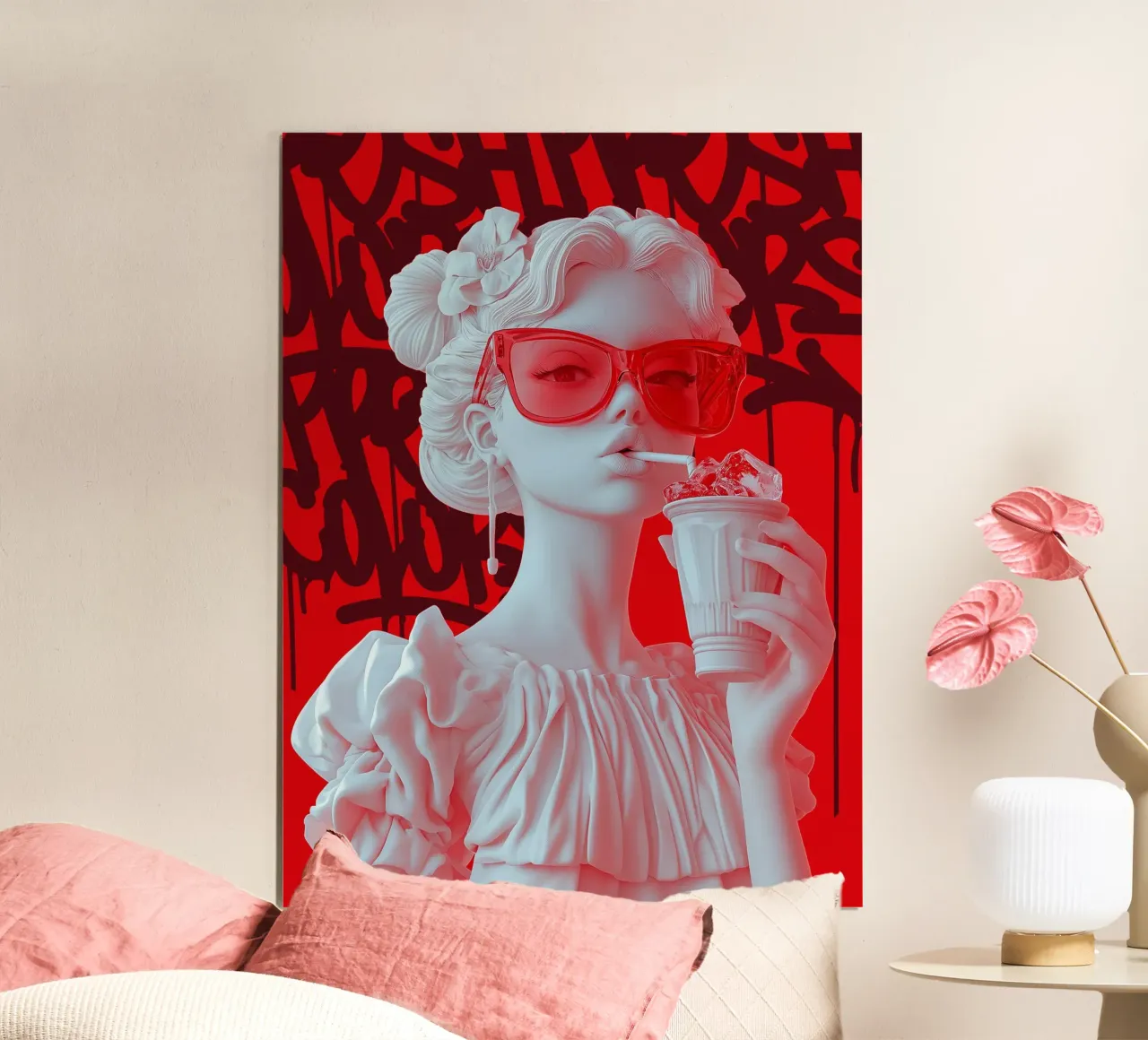 Cherry sips poster con telaio in legno da Dikhotomy