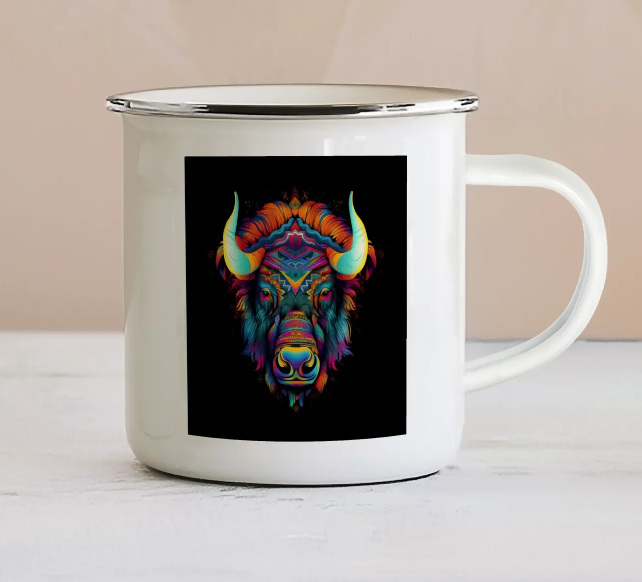 Bisonte Tatoo tazza in smalto da Animal Portraits