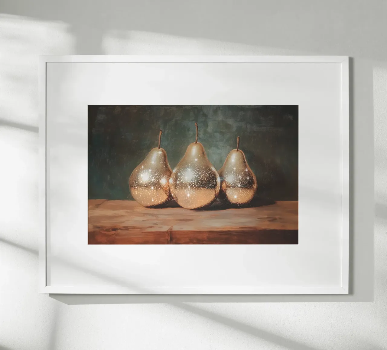 Pere d'oro Natura morta poster con telaio in alluminio da Melloi Art Print