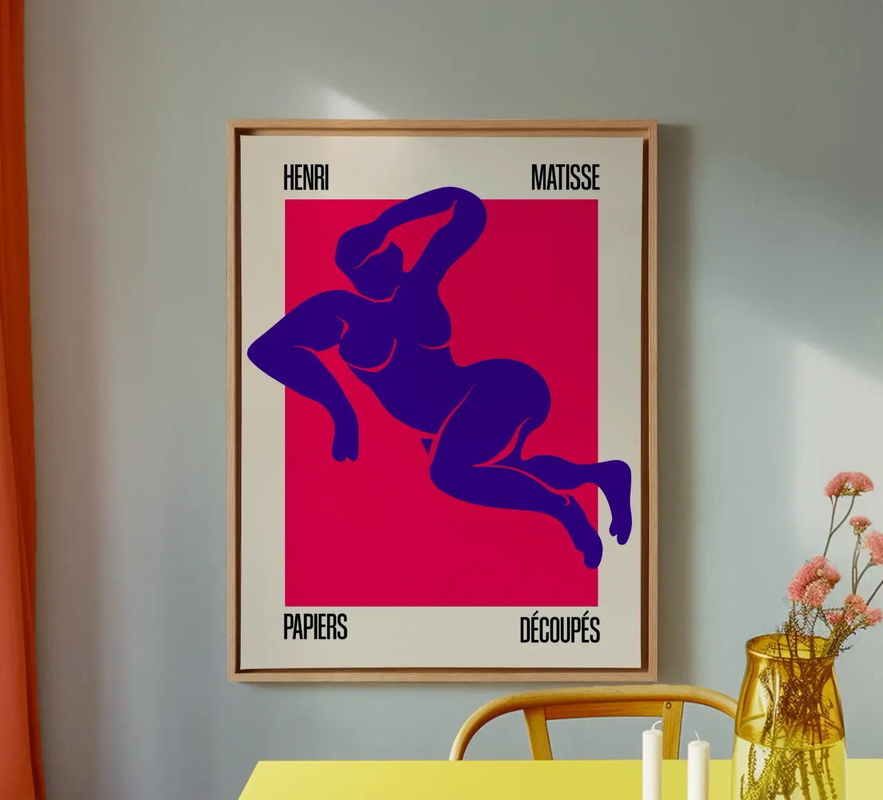 Matisse Cutout - Expressionistische vrouwenfiguur in neonkleur canvas met Baklijst van SMPLE