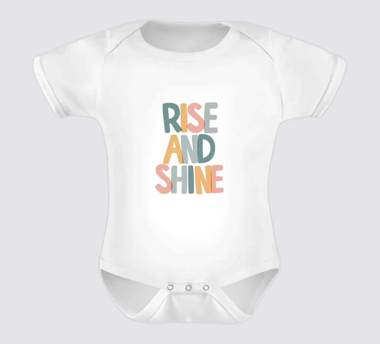 Rise and Shine Optimistic Colourful Typography Print short-sleeve baby romper by THE MOTIVATED TYPE