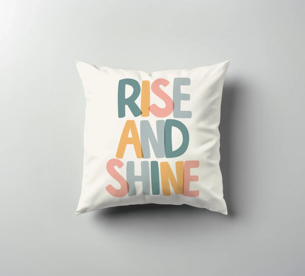 Rise and Shine Optimistic Colourful Typography Print decorative cushion by THE MOTIVATED TYPE