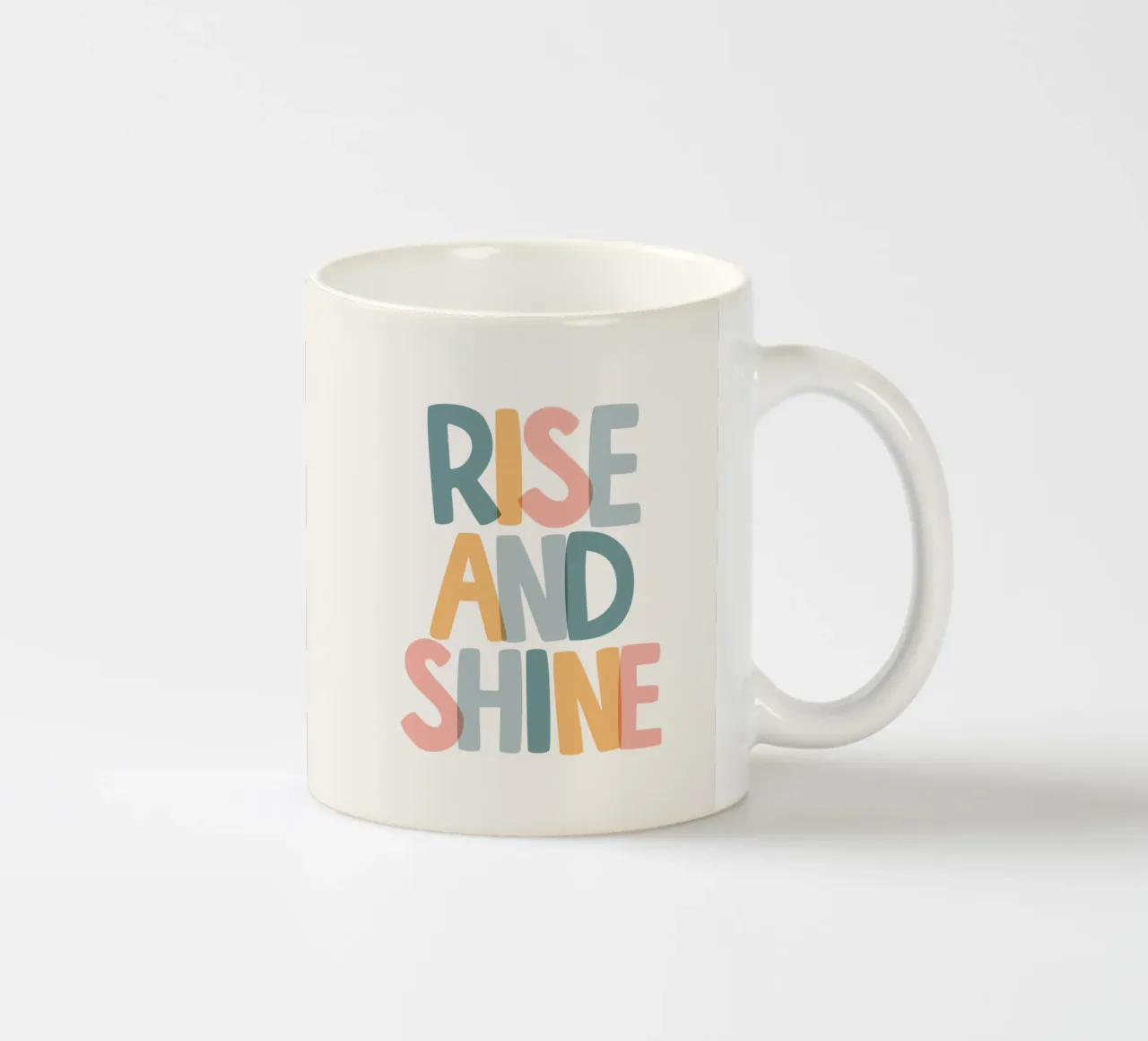 Rise and Shine Optimistic Colourful Typography Print ceramic mug by THE MOTIVATED TYPE