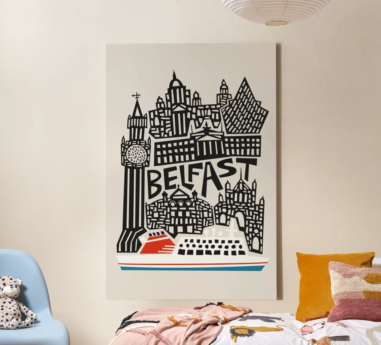 Paesaggio urbano di Belfast tela con Cornice a cassetta da Fox & Velvet
