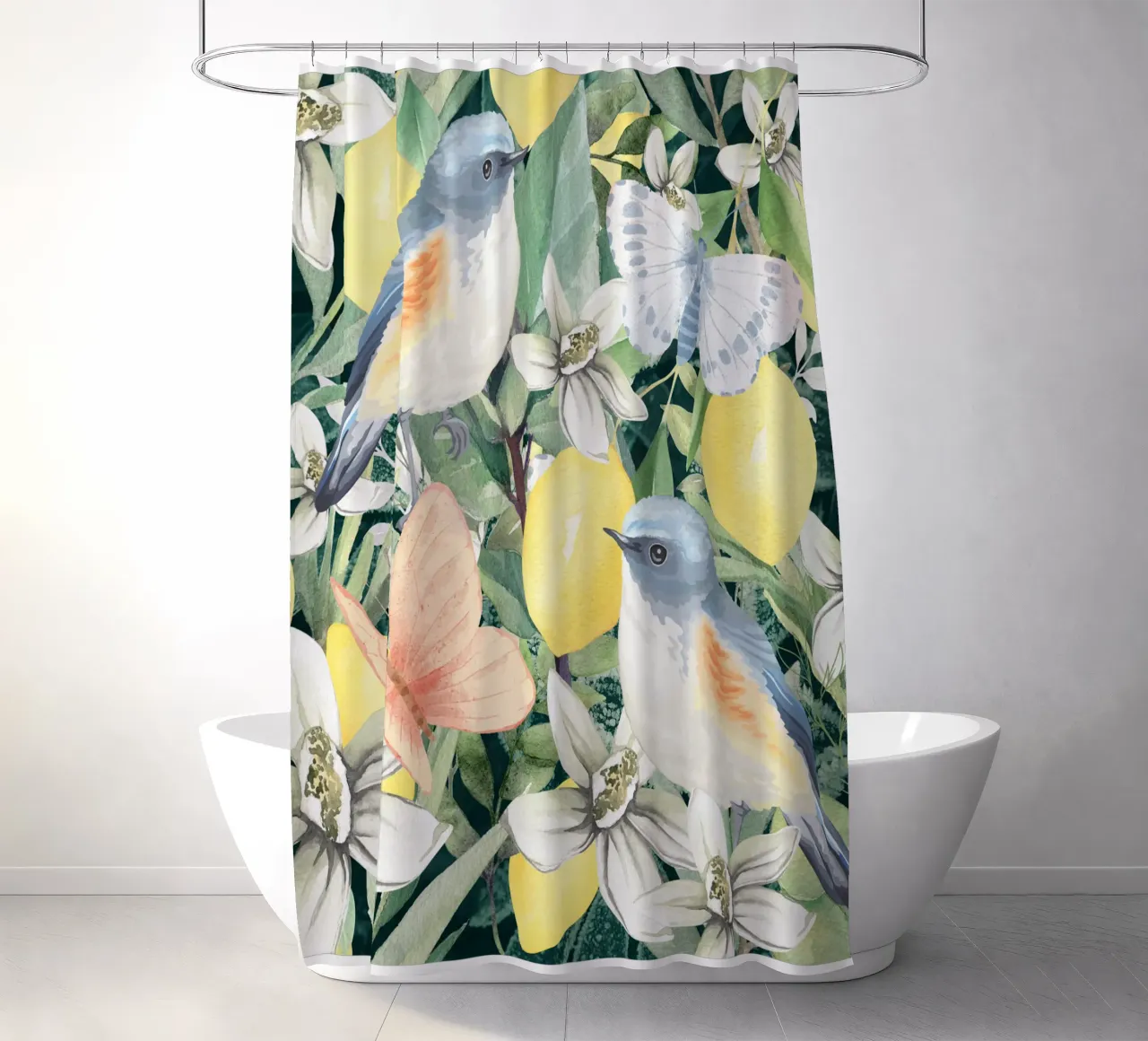 Birds in a Lemon Tree  and Flowers tenda da doccia da lovely lines