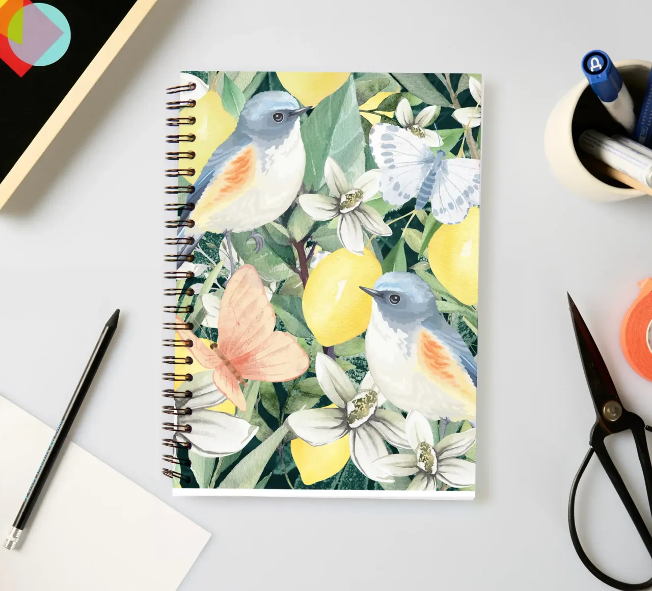 Birds in a Lemon Tree  and Flowers diario ad anelli da lovely lines