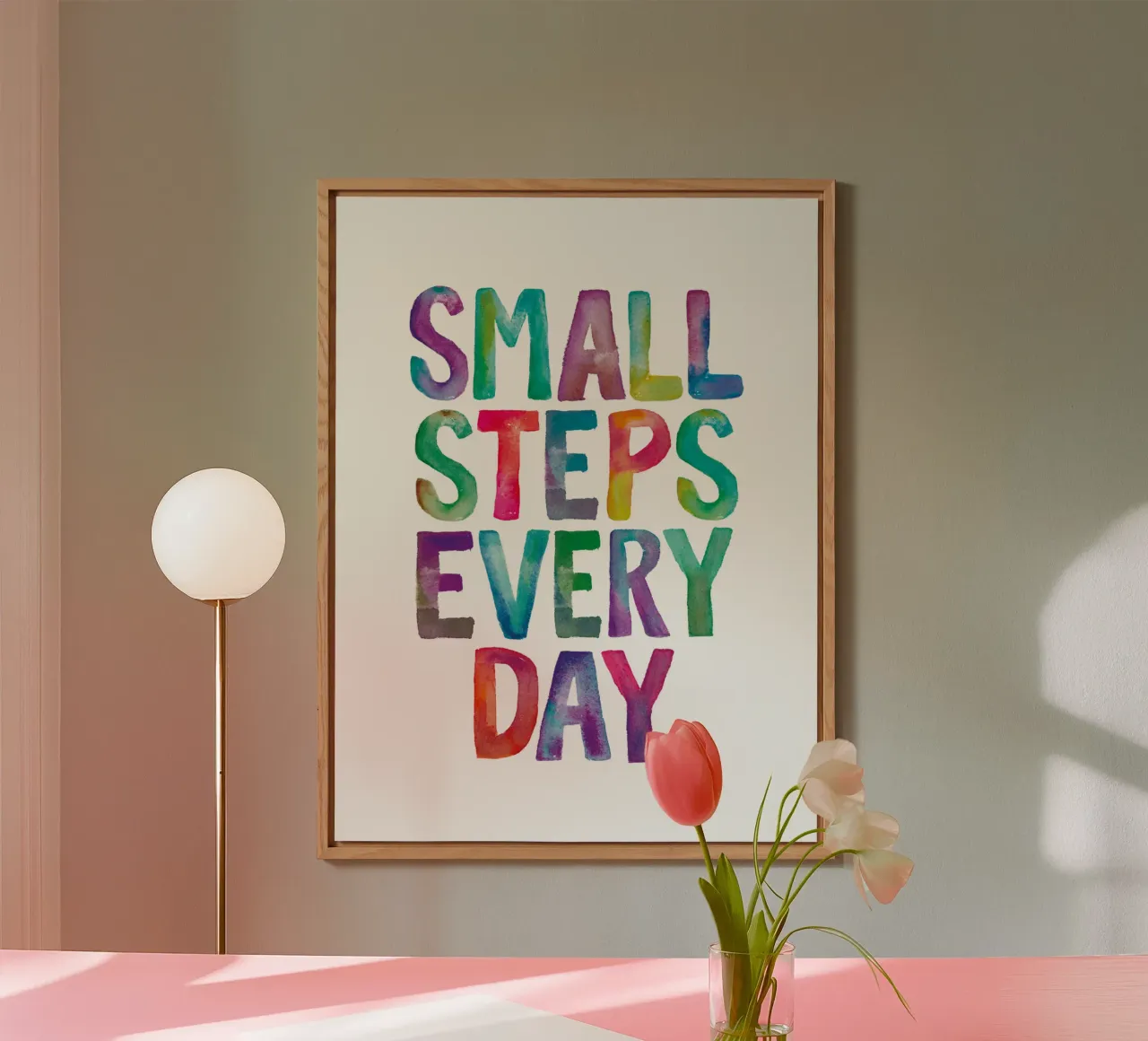 Small Steps Every Day Arc-en-ciel Unicorn Typographie Design panneau forex de THE MOTIVATED TYPE