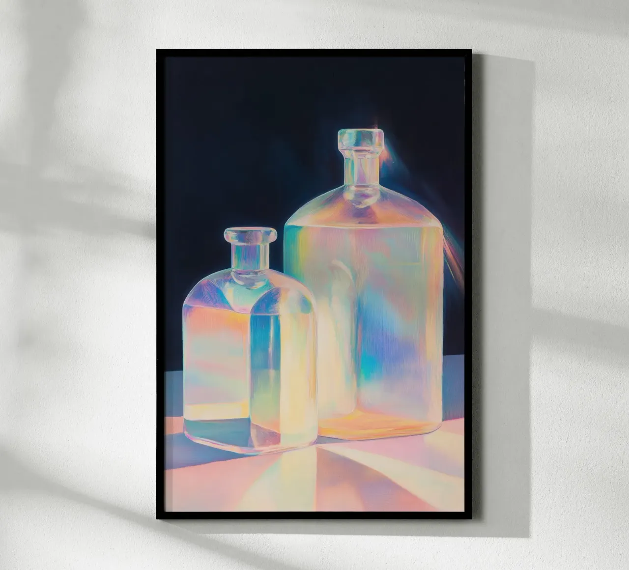 Botellas de vidrio iridiscente arco iris poster de Melloi Art Print