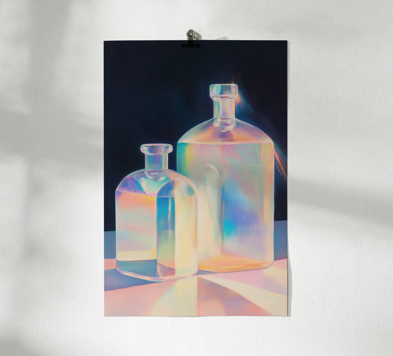 Botellas de vidrio iridiscente arco iris poster de Melloi Art Print