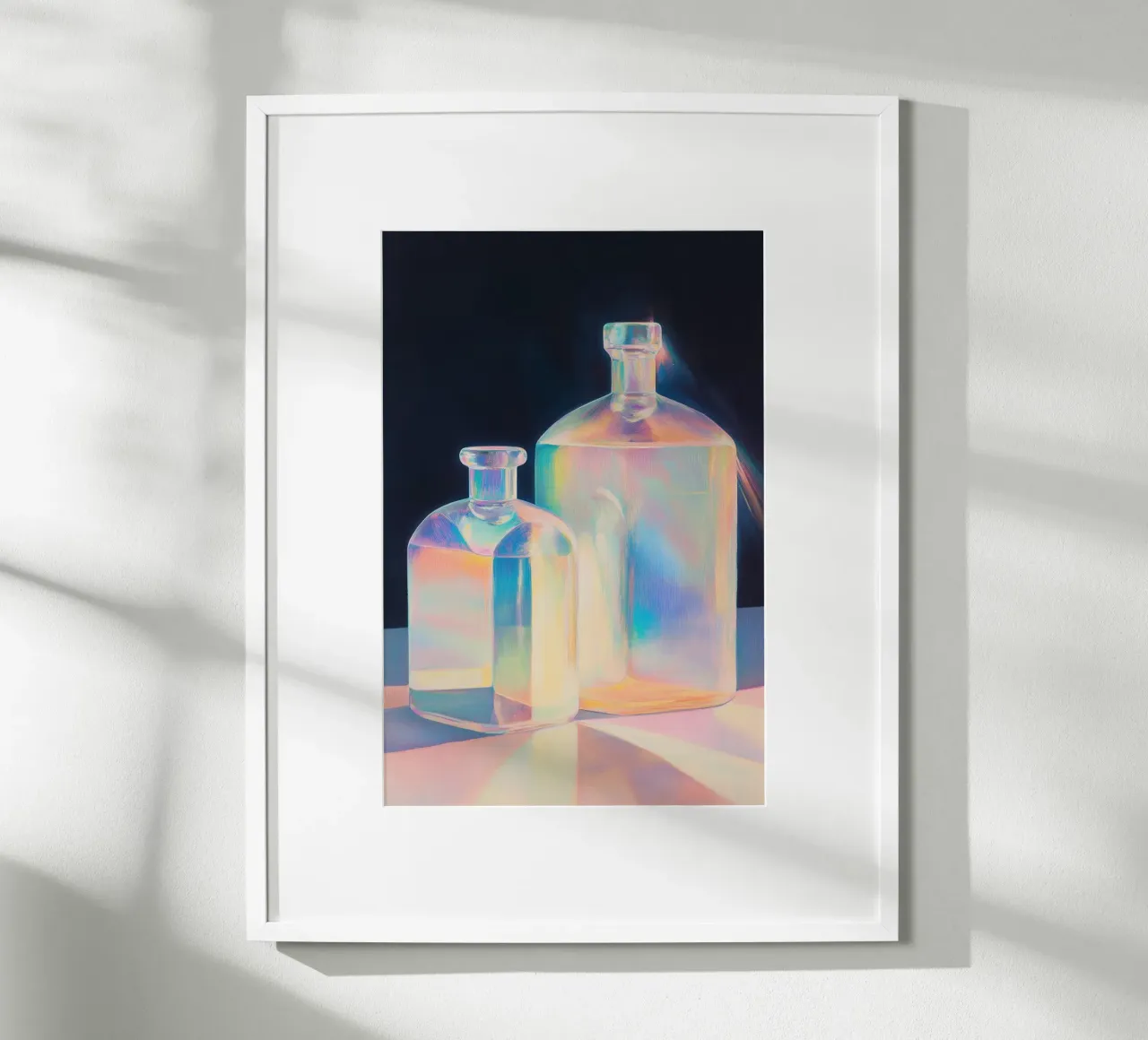 Botellas de vidrio iridiscente arco iris poster de Melloi Art Print
