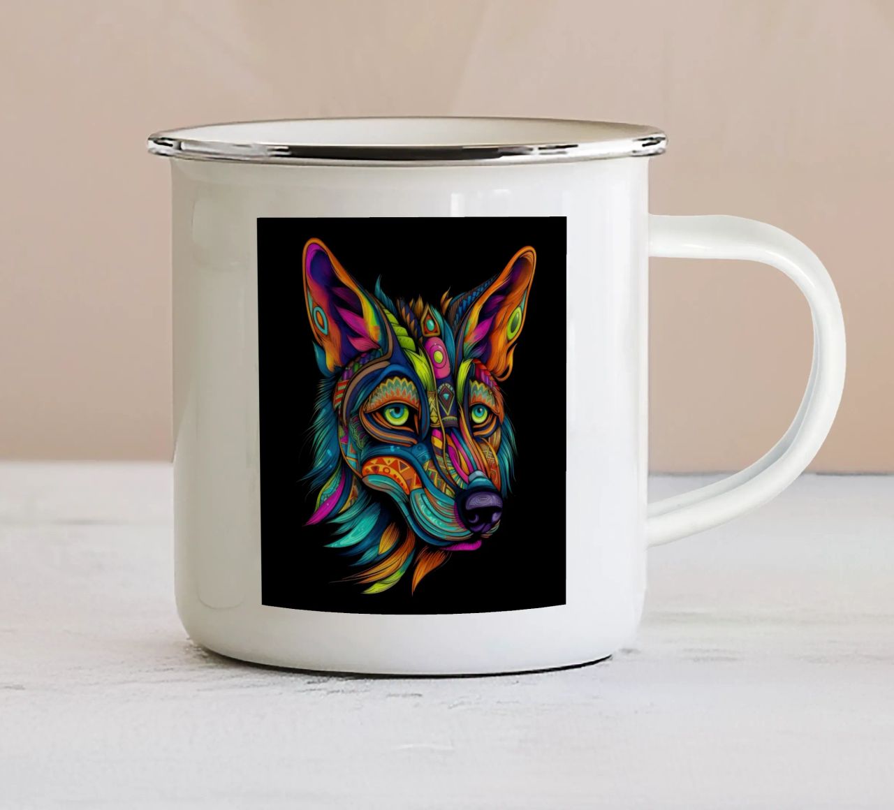 Tatoo Coyote tazza in smalto da Animal Portraits