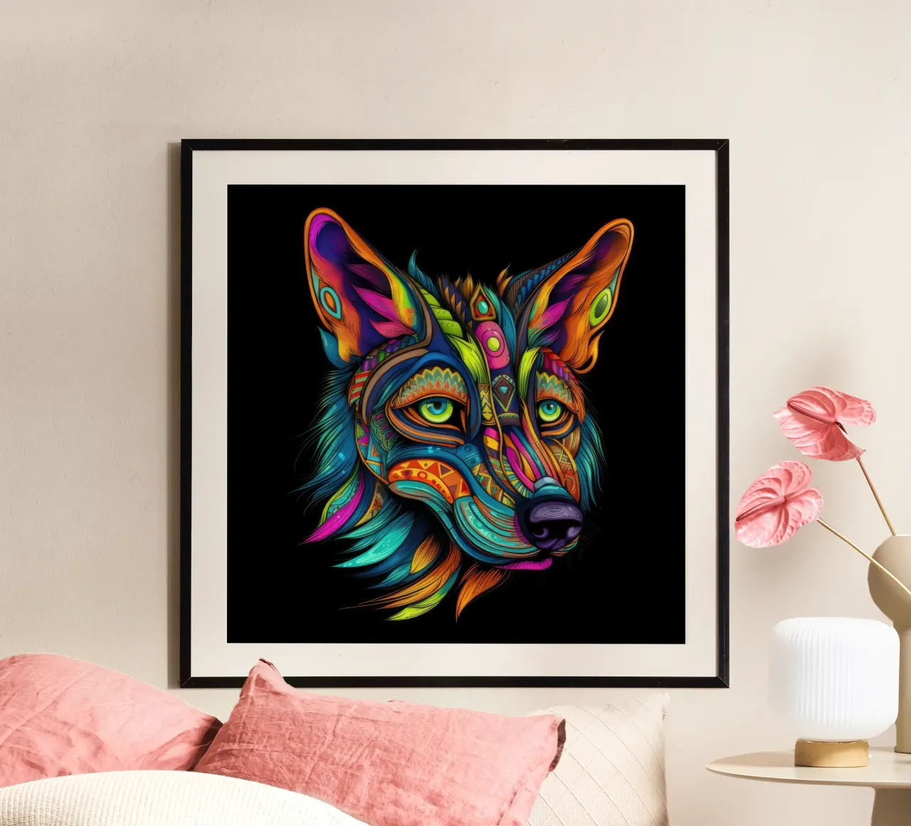 Tatoo Coyote poster con telaio in alluminio da Animal Portraits