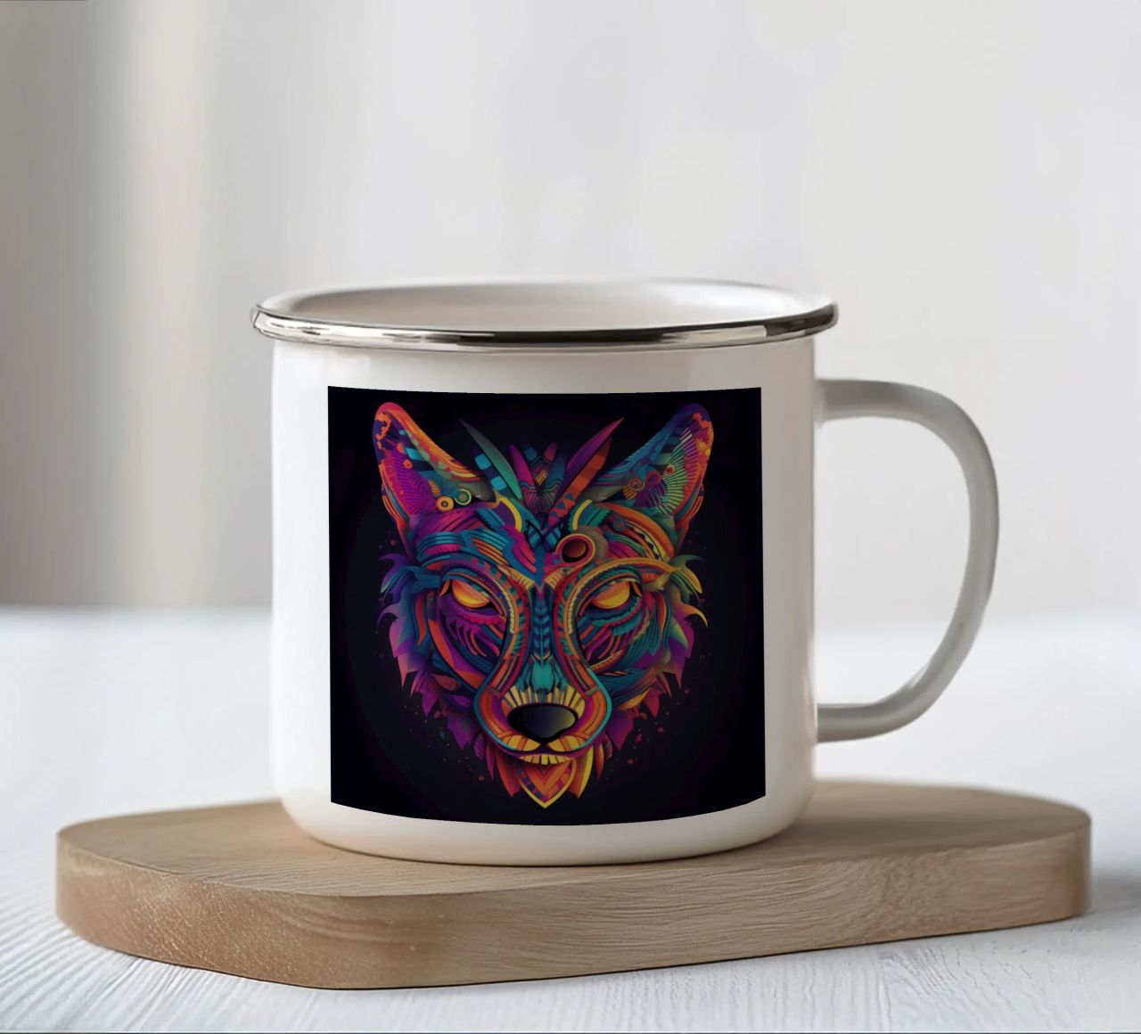 Tatoo Coyote tazza in smalto da Animal Portraits