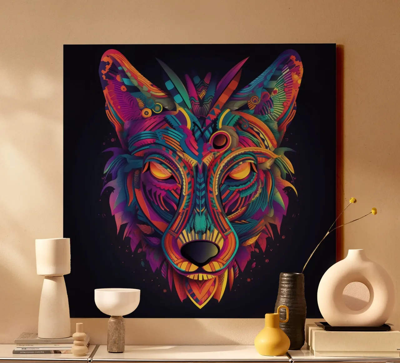 Tatoo Coyote tela con Cornice a cassetta da Animal Portraits