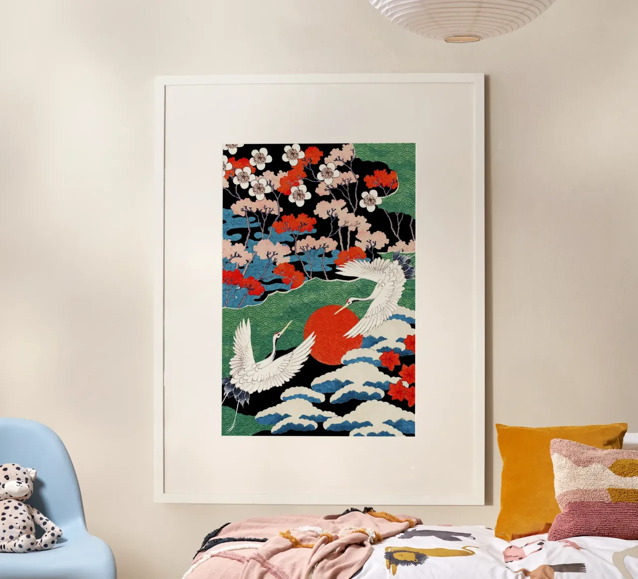 Two Cranes and the Red Sun Vintage Japanese Illustration hahnemühle by lovely lines