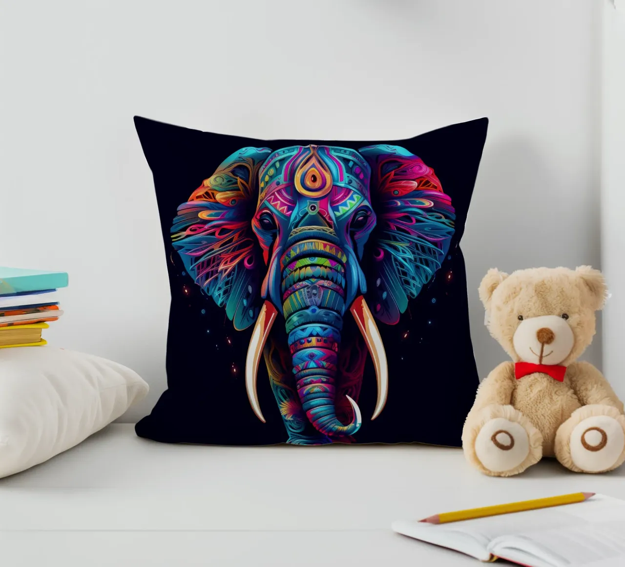 Tatoo Elephant decorative cushion by Animal Portraits