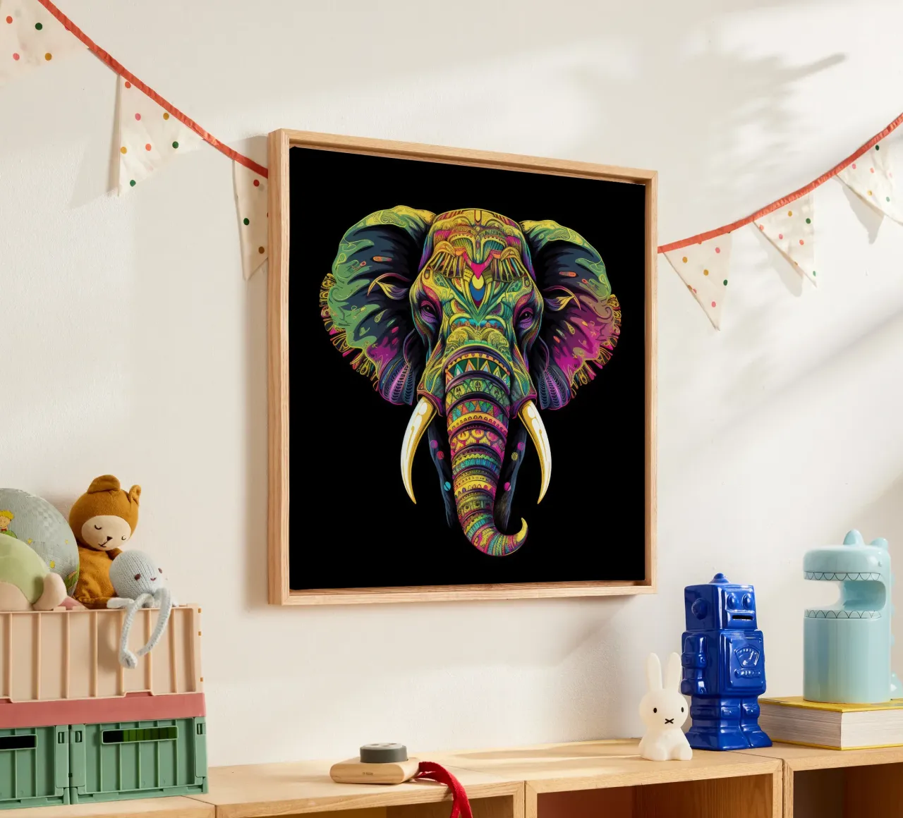 Tatoo Elephant canvas with Floater frame by Animal Portraits