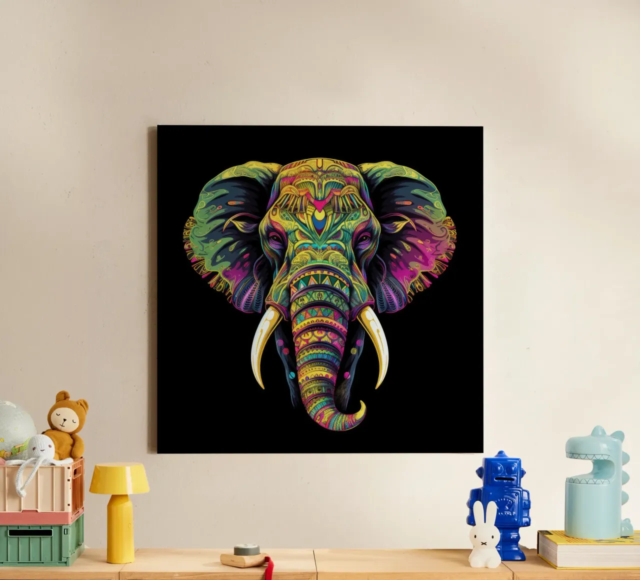 Tatoo Elephant canvas with Floater frame by Animal Portraits