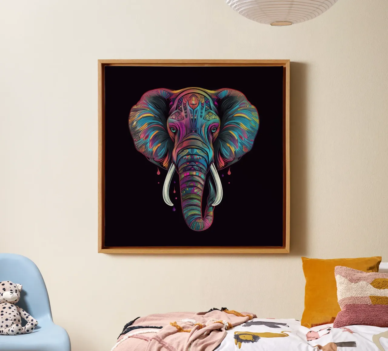 Tatoo Elephant canvas with Floater frame by Animal Portraits