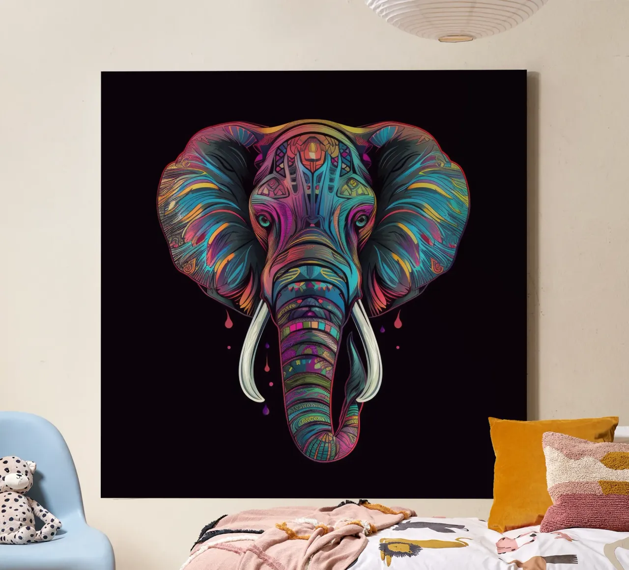 Tatoo Elephant canvas with Floater frame by Animal Portraits