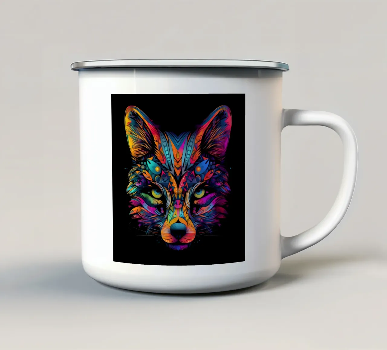 Tatoo Vos emaille mok van Animal Portraits