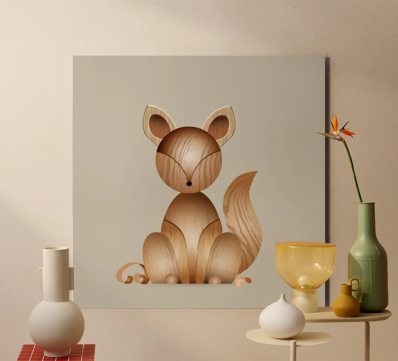 Illustrazione in legno - Volpe carina alluminio dibond da namosh