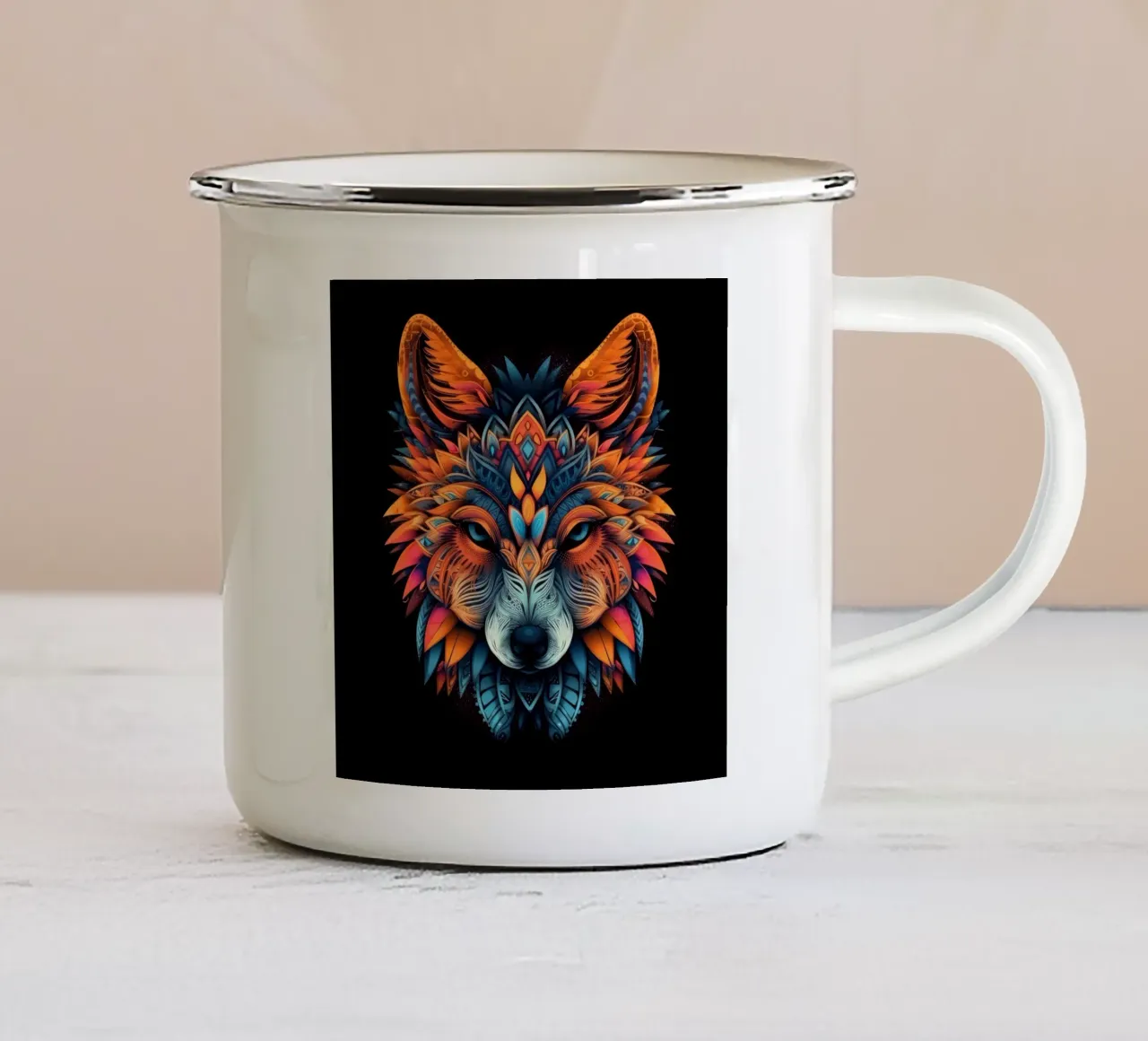 Tatoo Vos emaille mok van Animal Portraits