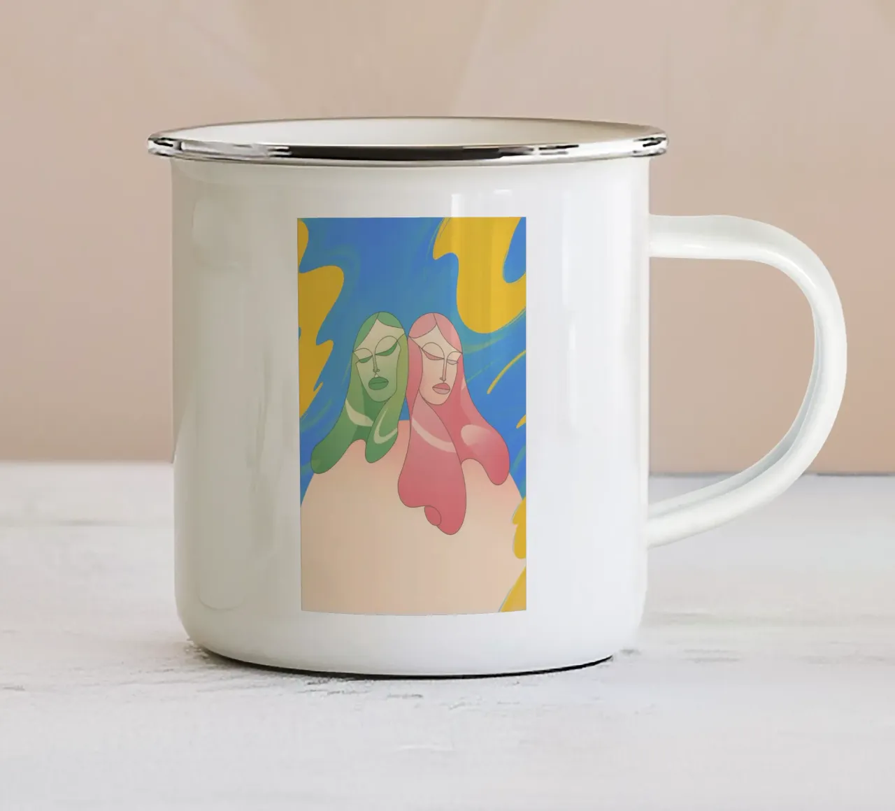Apretón de manos de colores taza de esmalte de Kamera Obskura