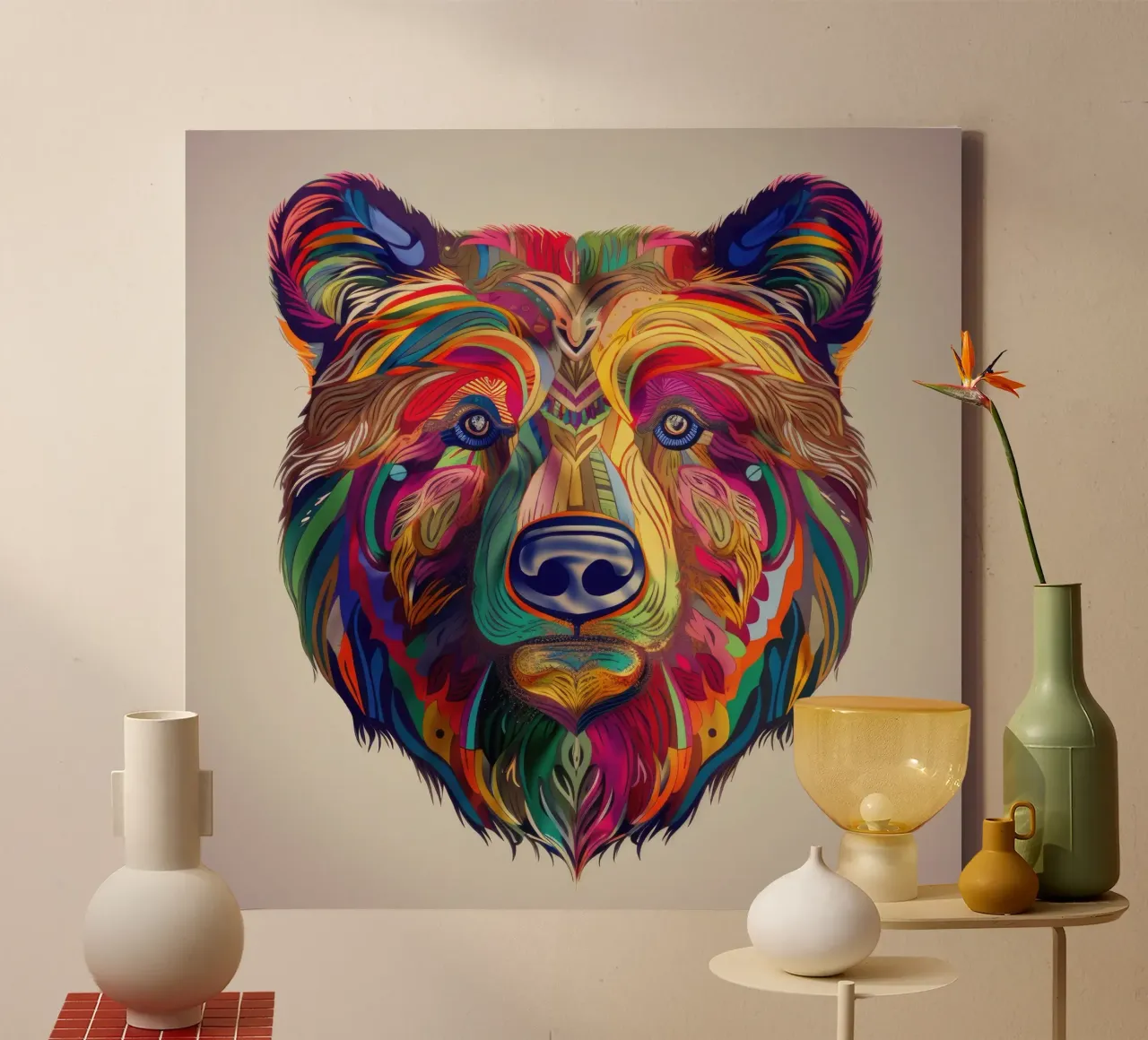 Tatoo orso grizzly tela con Cornice a cassetta da Animal Portraits