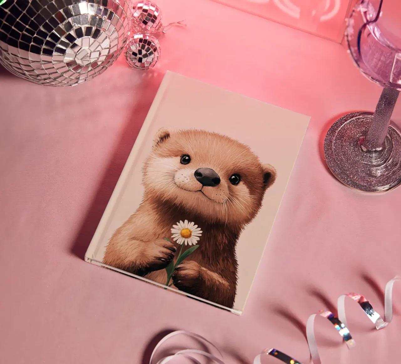 Hero #40: Otter with daisies in spring notebook by farbenhelden