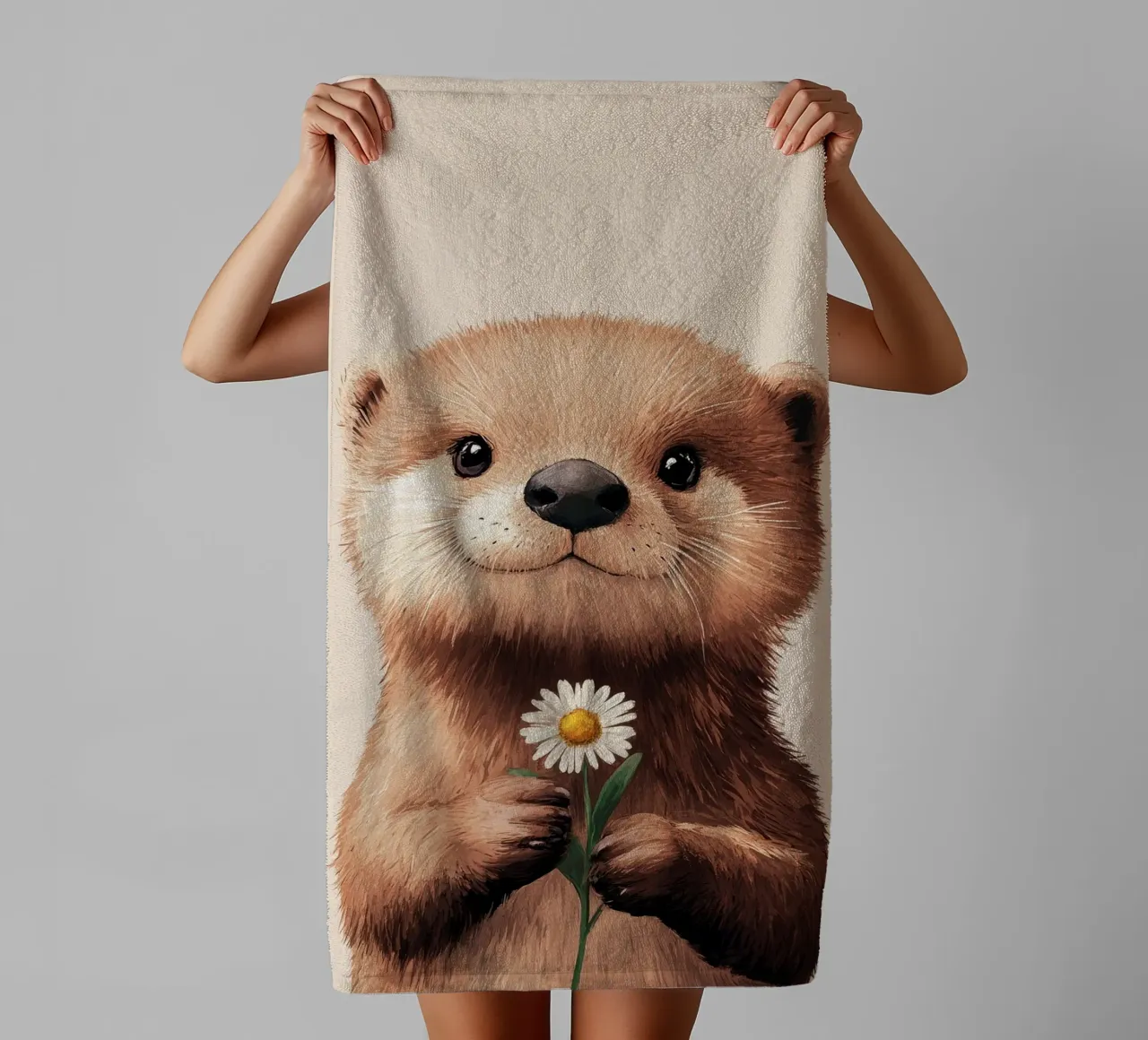 Hero #40: Otter with daisies in spring towel by farbenhelden