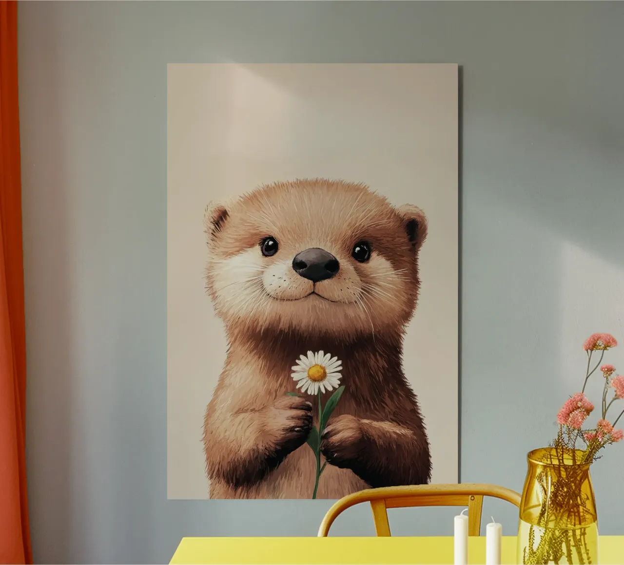 HeldIn #40: Otter mit Gänseblümchen im Frühling Alu-Dibond von farbenhelden
