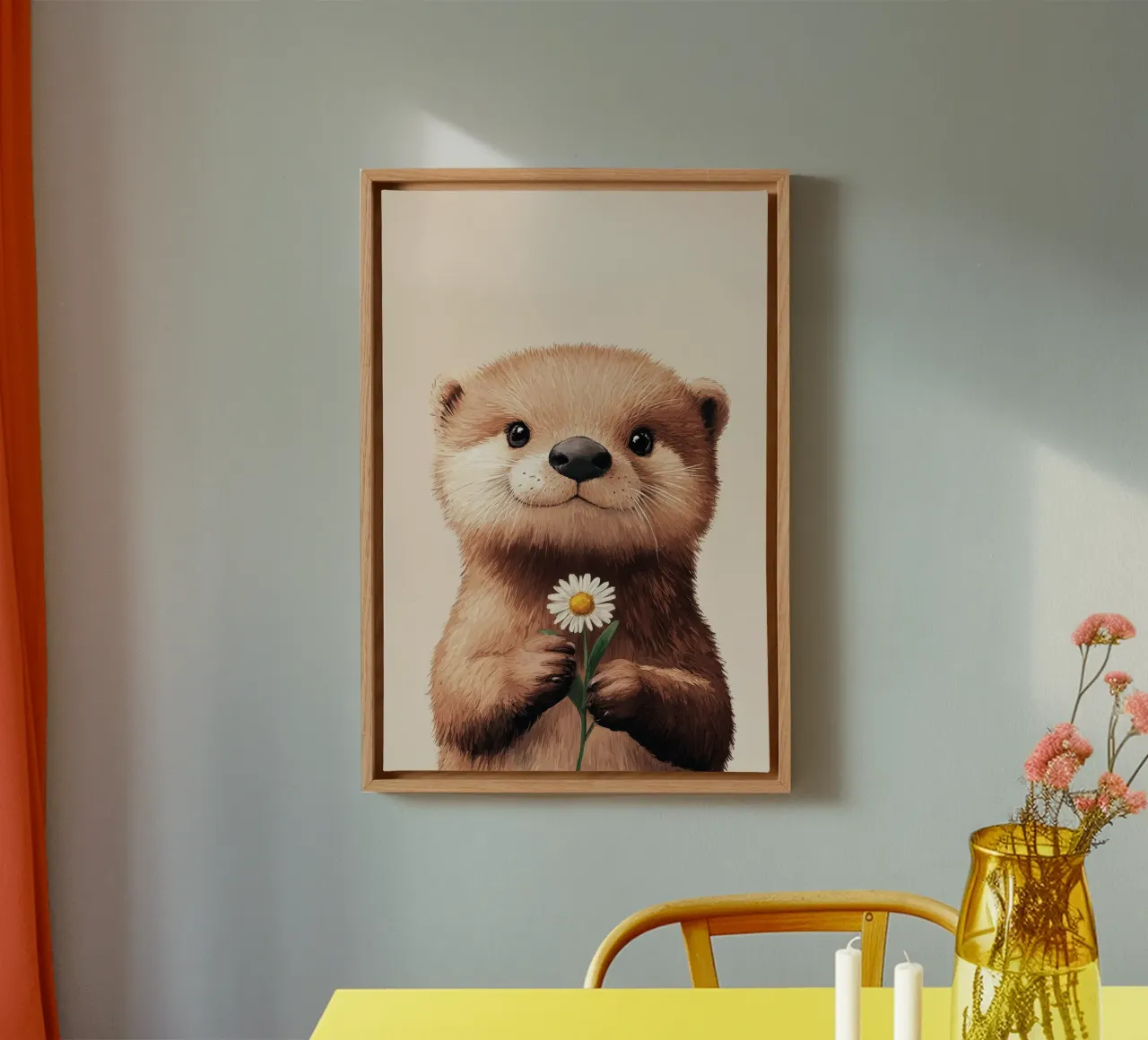 Hero #40: Otter with daisies in spring canvas by farbenhelden