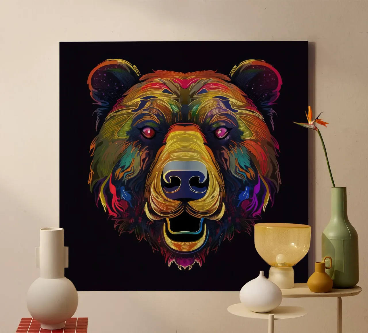 Tatoo orso grizzly tela con Cornice a cassetta da Animal Portraits
