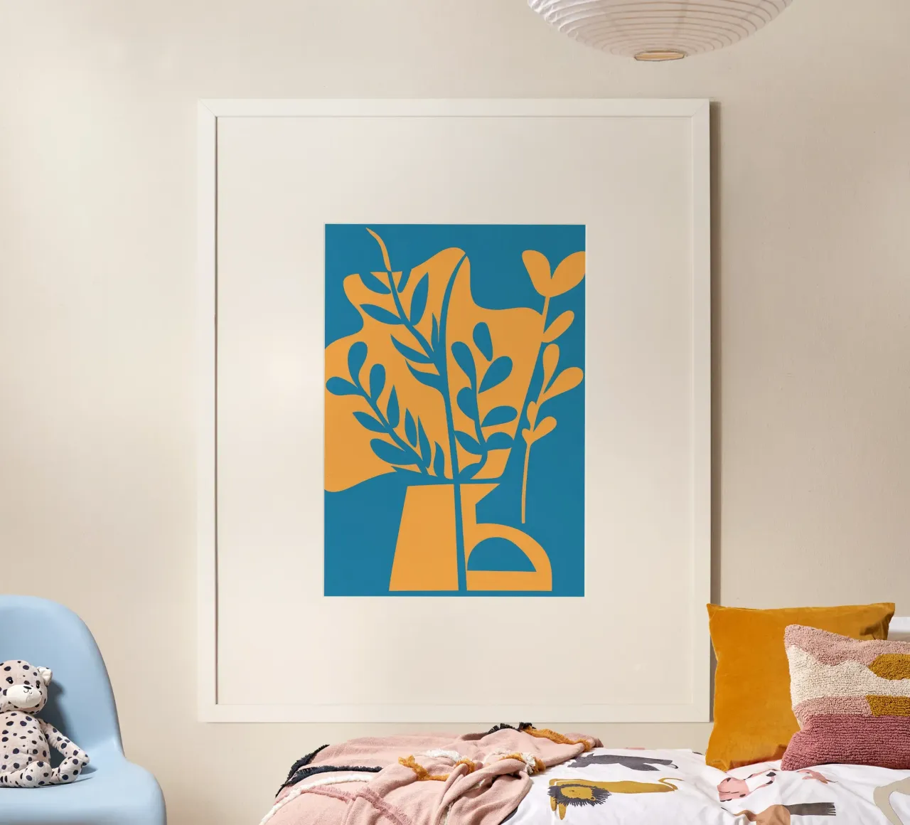 Foglie di vaso blu poster con telaio in plastica da Kamera Obskura