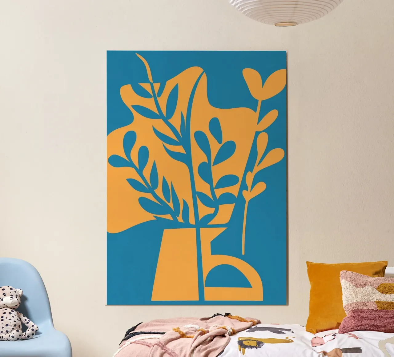 Foglie di vaso blu poster con telaio in plastica da Kamera Obskura