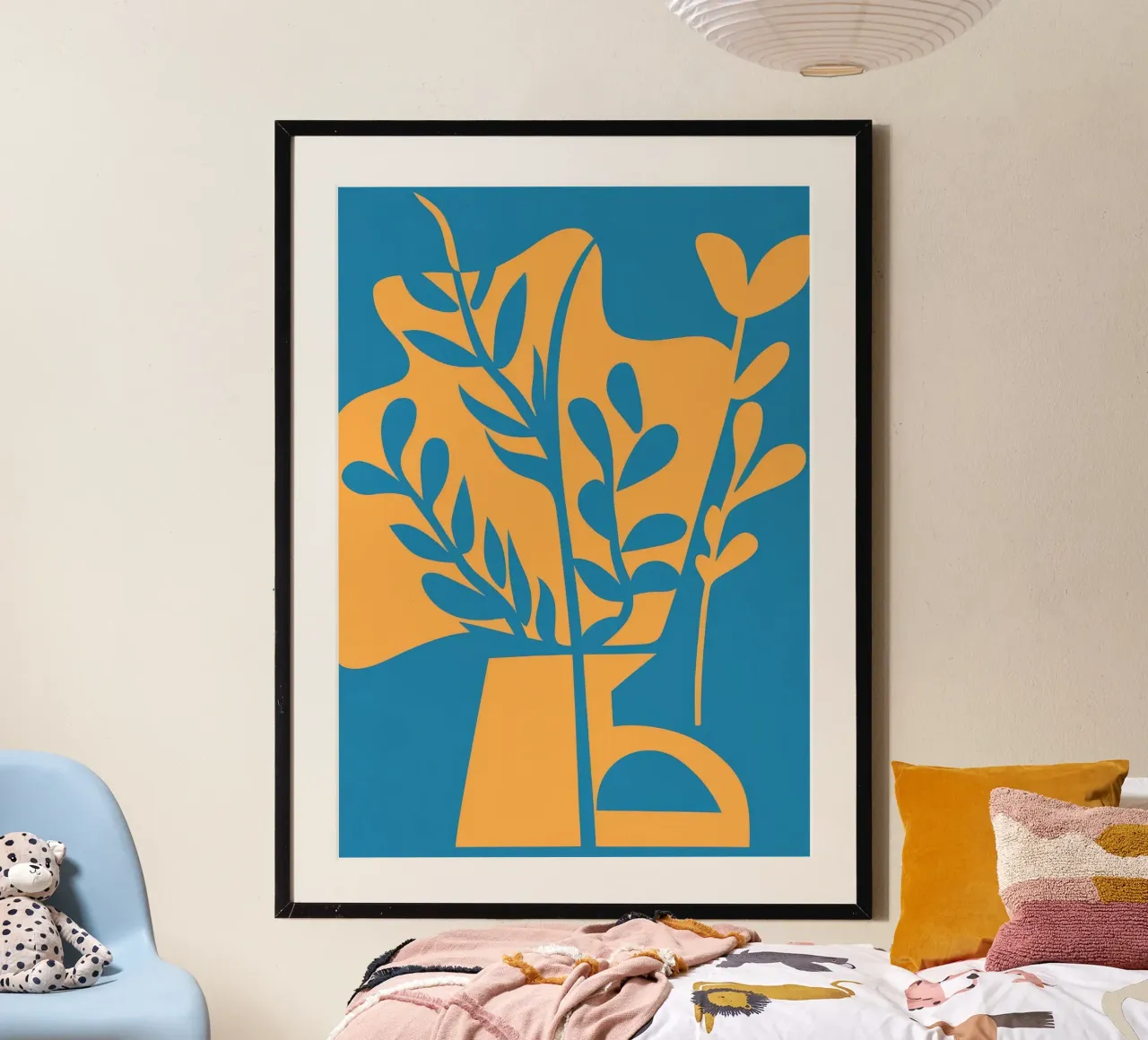Foglie di vaso blu poster con telaio in plastica da Kamera Obskura