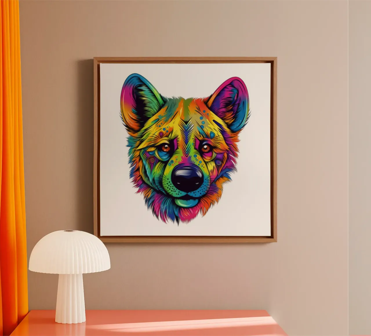 Tatoo-Hyäne Leinwand mit Schattenfugenrahmen von Animal Portraits