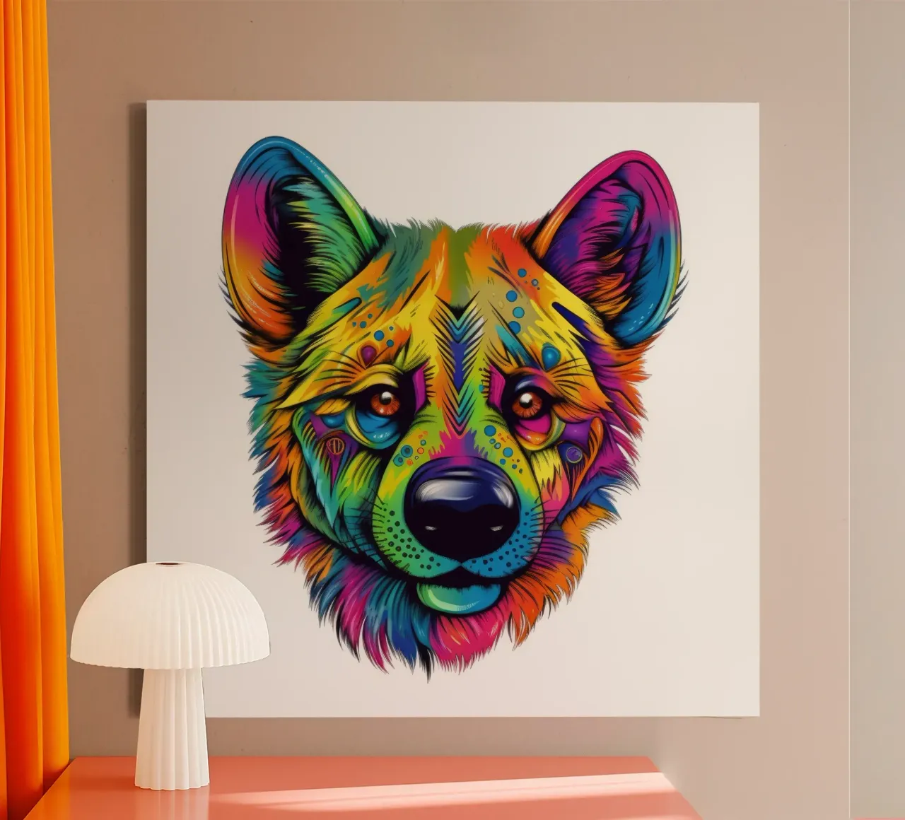 Tatoo-Hyäne Leinwand mit Schattenfugenrahmen von Animal Portraits