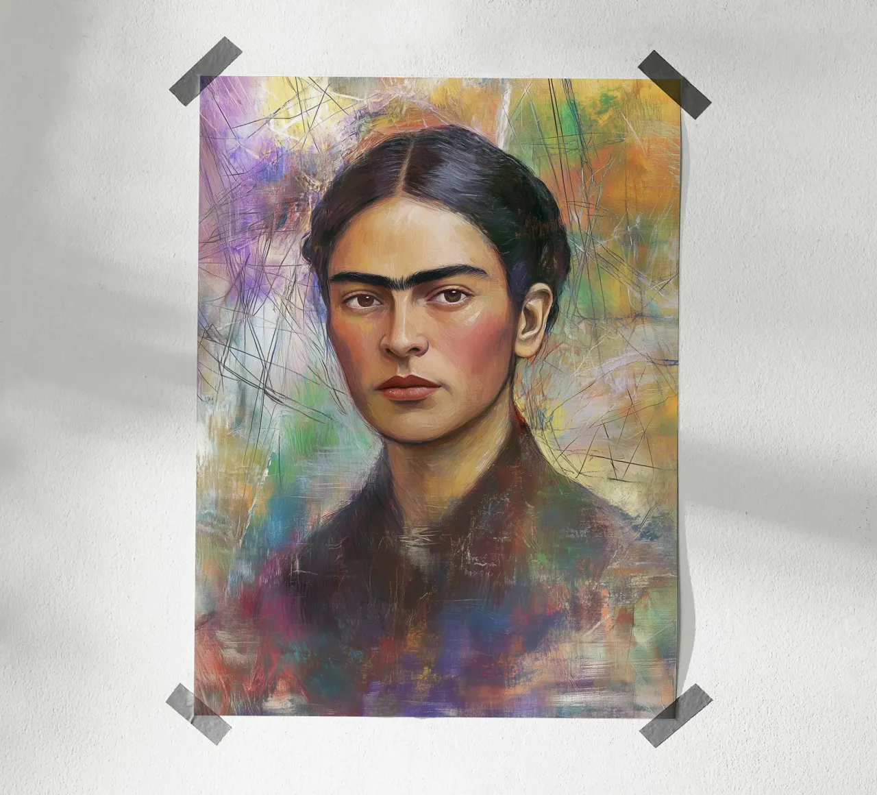 Frida Kahlo Kunstvolle popart Zeichnung Poster mit Kunststoffrahmen von Carinaprint