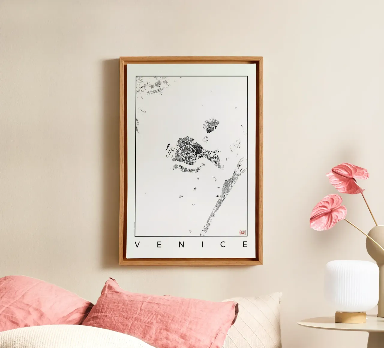 Venice Map Schwarzplan tela con Cornice a cassetta da Hubert Roguski
