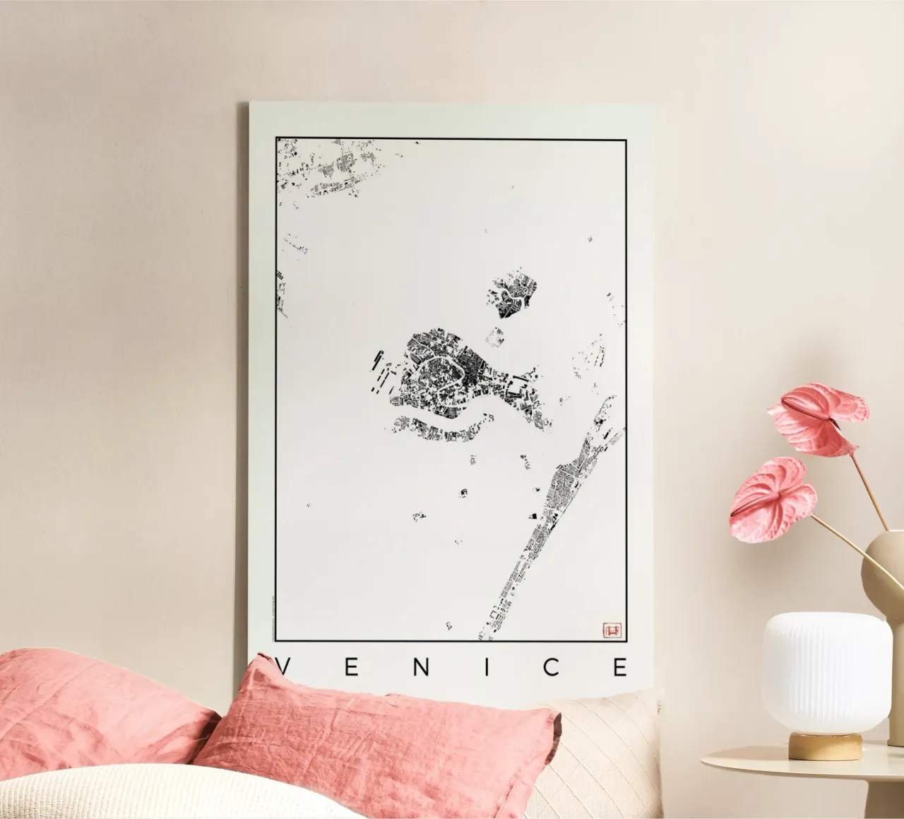 Venice Map Schwarzplan tela con Cornice a cassetta da Hubert Roguski