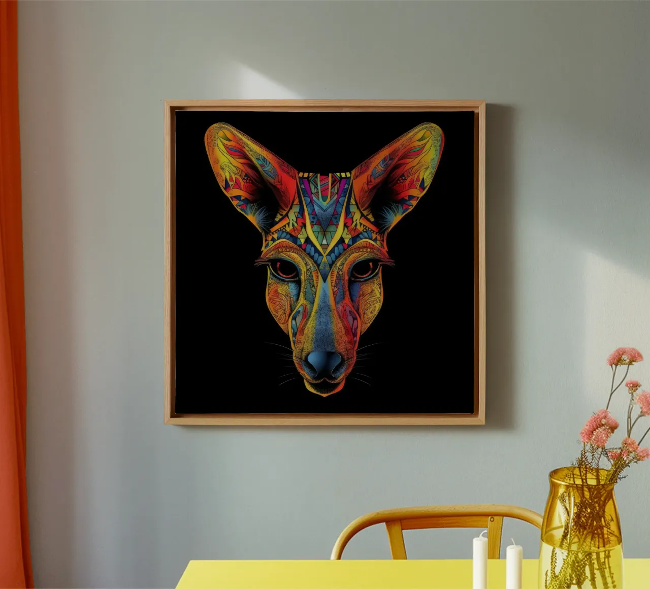 Tatoo Känguru Leinwand mit Schattenfugenrahmen von Animal Portraits