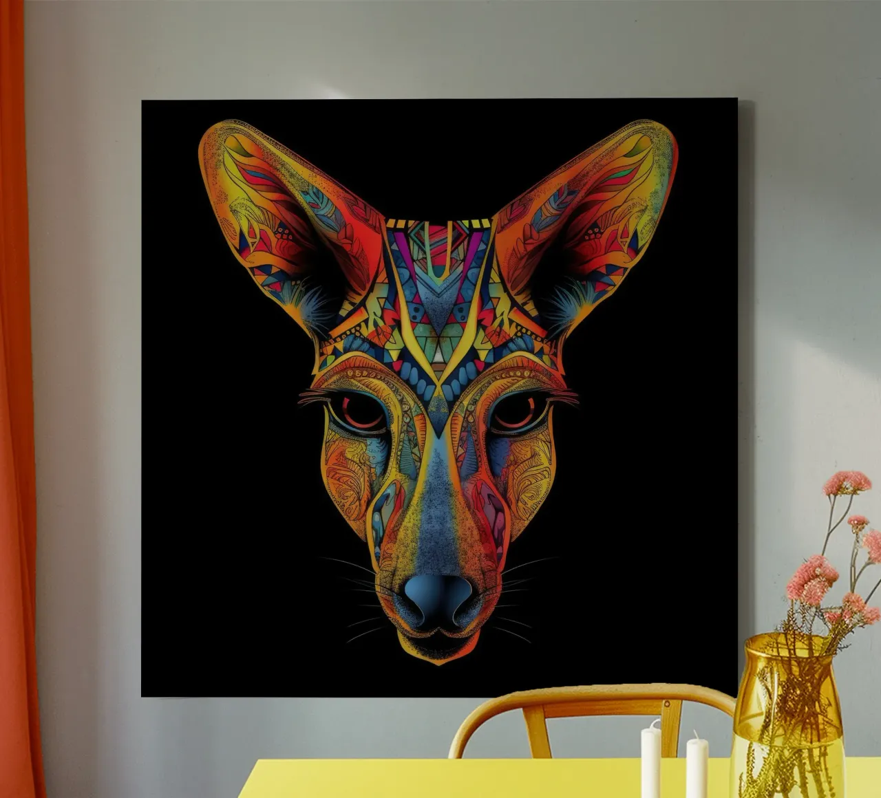 Tatoo Känguru Leinwand mit Schattenfugenrahmen von Animal Portraits