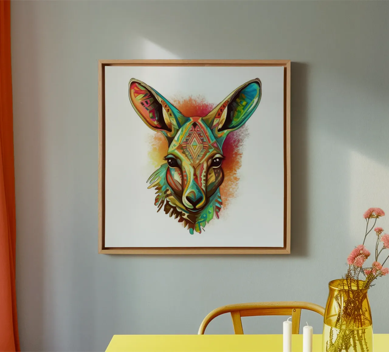 Tatoo Känguru Leinwand mit Schattenfugenrahmen von Animal Portraits