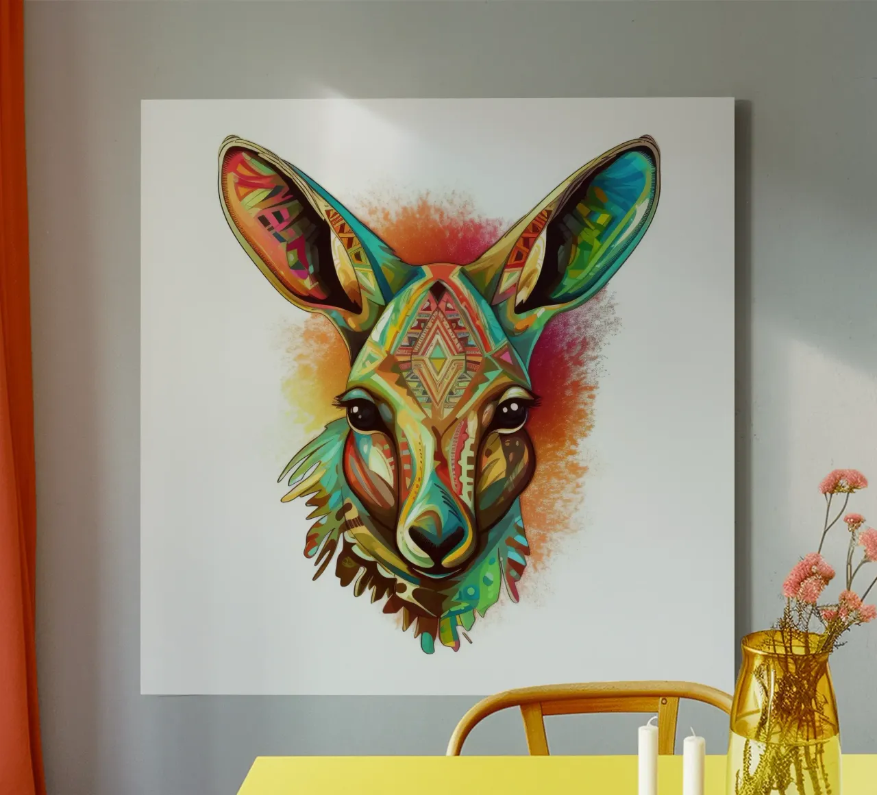 Tatoo Känguru Leinwand mit Schattenfugenrahmen von Animal Portraits